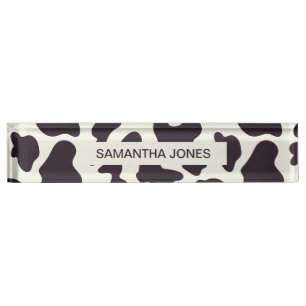 Black and White Cow Pattern Print Nameplate