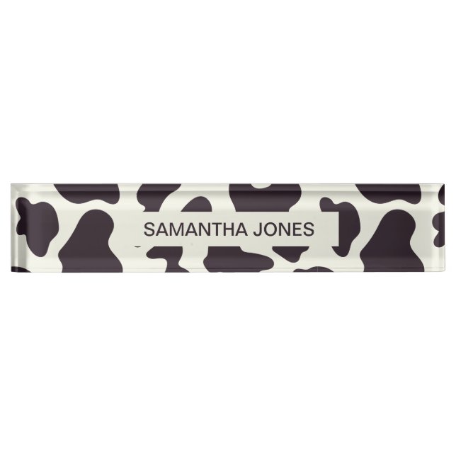 Black and White Cow Pattern Print Nameplate (Front)