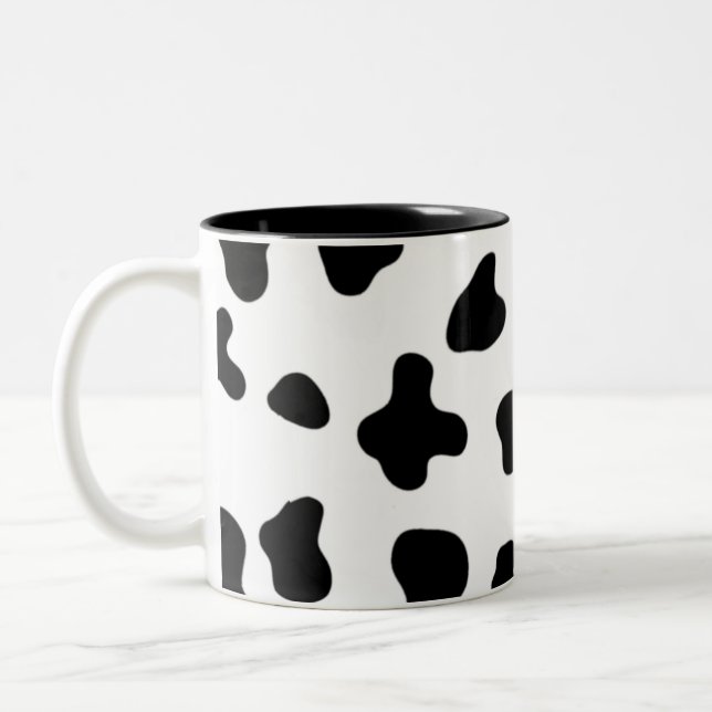 Black and White Cow Pattern Two-Tone Coffee Mug (Left)