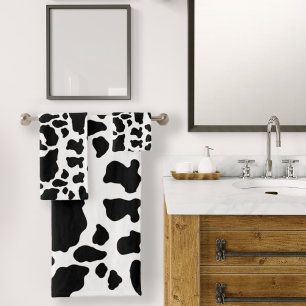 Black and White Cow Print Bath Towel Set