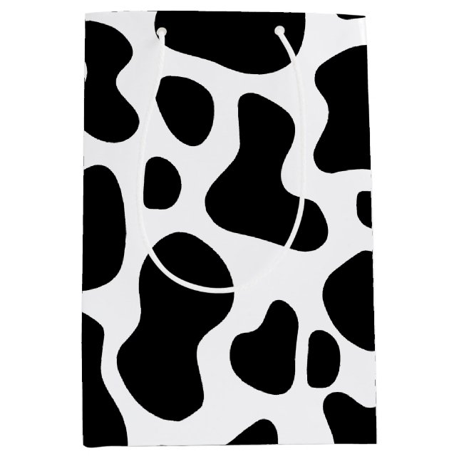 Black and White Cow Print Birthday Medium Gift Bag (Front)