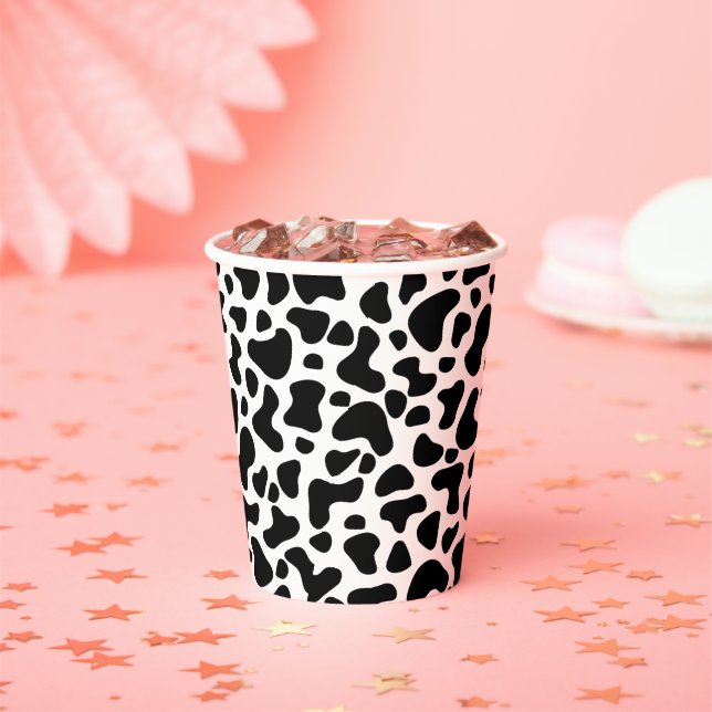 Black and White Cow Print Birthday Paper Cups (Insitu)
