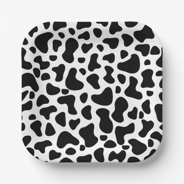 Black and White Cow Print Birthday Paper Plate (Front)