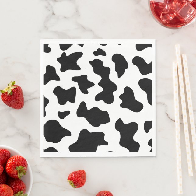 Black and White Cow Print Farm Barn Birthday Party Napkin (Insitu)