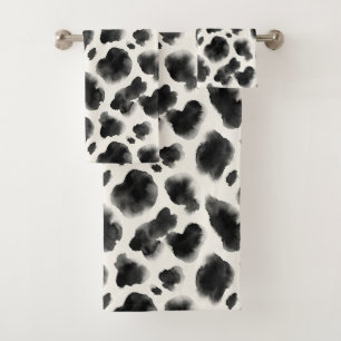 Black and White Cow Print Pattern Bath Towel Set
