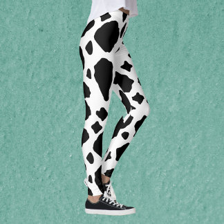 Black and White Cow Print Pattern Cute Leggings
