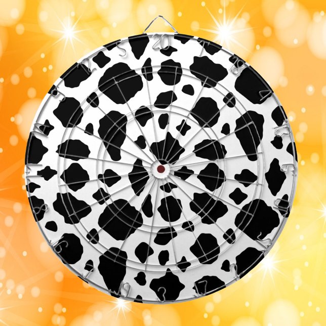Black and White Cow Print Pattern Farmhouse Dartboard (A dartboard with a black and white cow pattern)