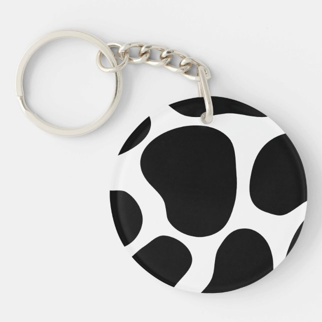 Black and White Cow Print Pattern. Key Ring (Front)