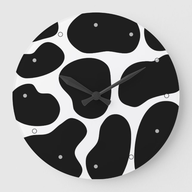 Black and White Cow Print Pattern. Large Clock (Front)