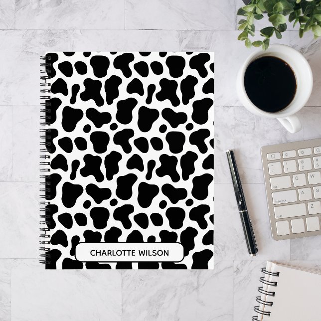 Black and white Cow Print Pattern Monogrammed  Notebook (Creator Uploaded)