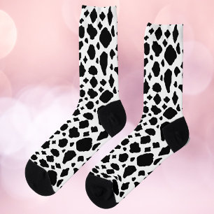 Black and White Cow Print Pattern Western Socks