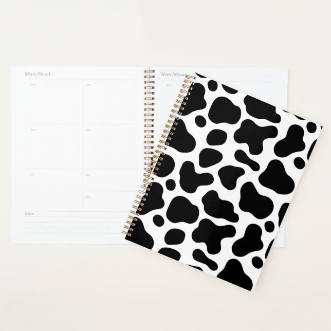 Black and white Cow print spiral notebook Planner (Display)