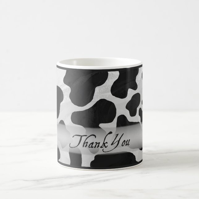 Black and White Cow Print Thank You Coffee Mug (Center)