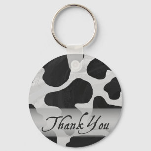 Black and White Cow Print Thank You Key Ring