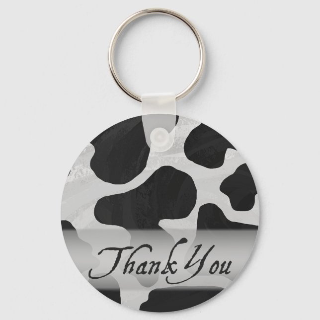 Black and White Cow Print Thank You Key Ring (Front)