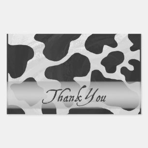 Black and White Cow Print Thank You Rectangular Sticker