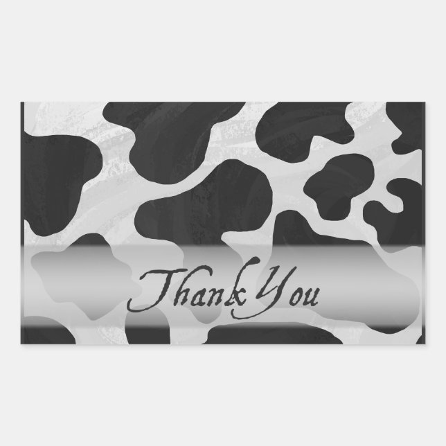 Black and White Cow Print Thank You Rectangular Sticker (Front)