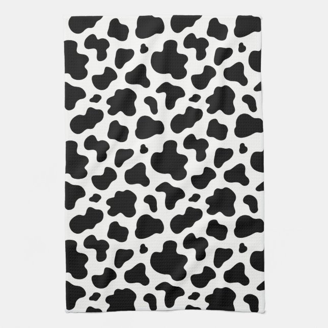 Black And White Cow Print Western Cowboy Southern Tea Towel (Vertical)