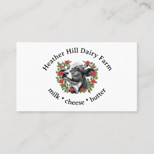 Black and White Cow Rose Wreath Dairy Farm  Business Card