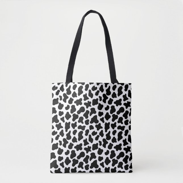 Black and white cow skin pattern tote bag (Front)