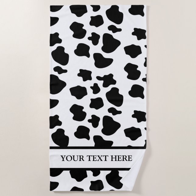 Black and white cow spots pattern custom funny beach towel (Front)