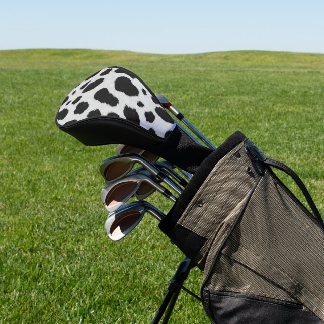 Black and white cow spots pattern faux fur texture golf head cover (In Situ)