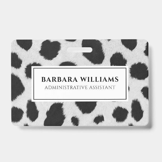 Black and white cow spots pattern fur texture ID badge (Front)