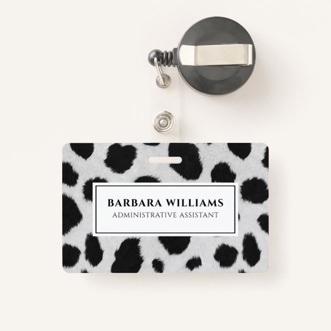 Black and white cow spots pattern fur texture ID badge (Back with Retractable)
