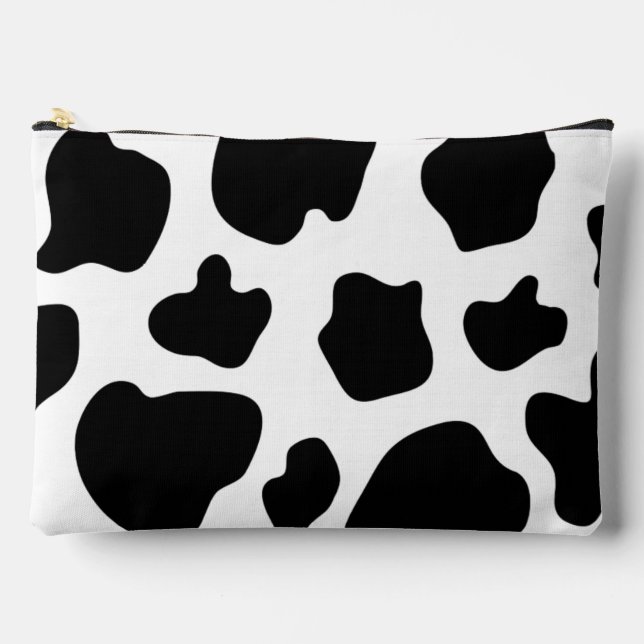Black and white cow spots pattern large accessory pouch (Front)