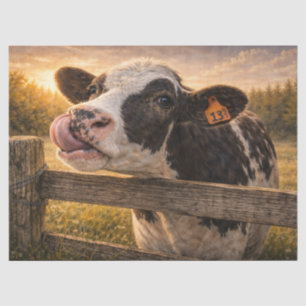 Black and White Cow with Tongue up Her Nose Tissue Paper