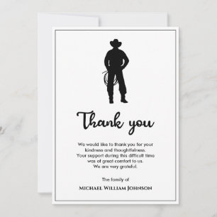 Black And White Cowboy Lasso Funeral Memorial Thank You Card