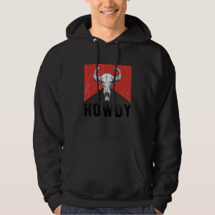 Black and White Cowgirls Western Howdy Bull Skull Hoodie