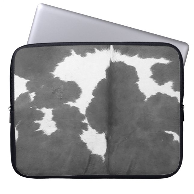 Black and White Cowhide Country Western Laptop Sleeve (Front)