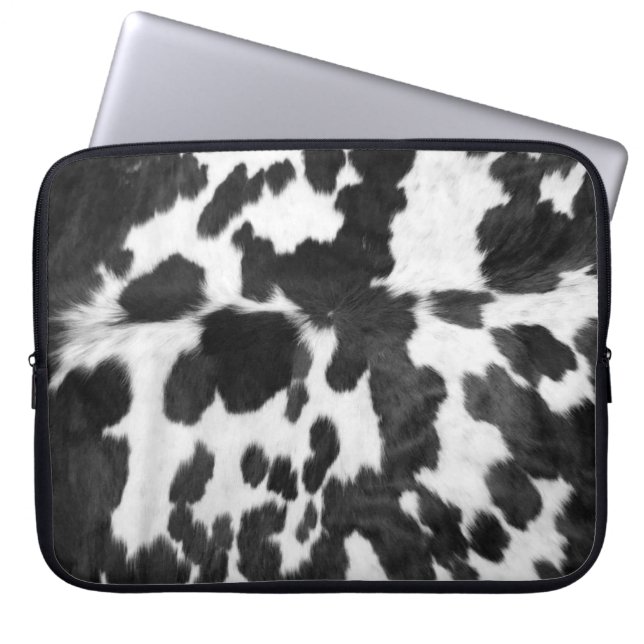 Black and White Cowhide Country Western Laptop Sleeve (Front)
