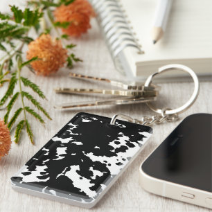 Black and White Cowhide Cowboy Key Ring