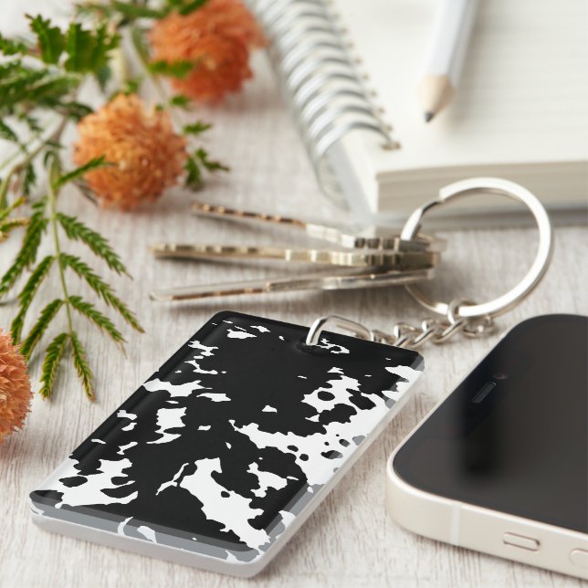 Black and White Cowhide Cowboy Key Ring (Front Right)