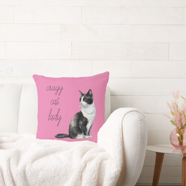 Black and White Crazy Cat Lady Cushion (Couch)