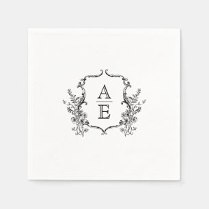 Black and White Crest Monogram Wedding  Napkin