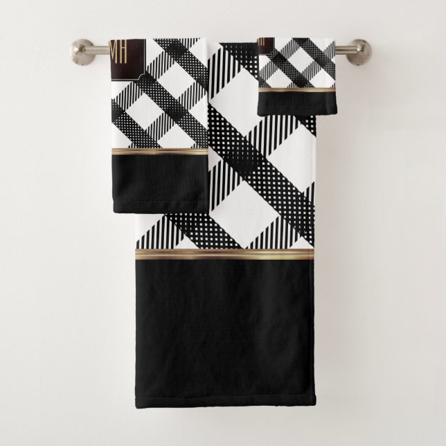 Black and White Crisscross Design Bath Towel Set (Insitu)
