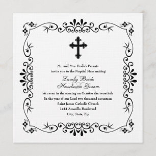 Black and White Cross Catholic Wedding Invitation