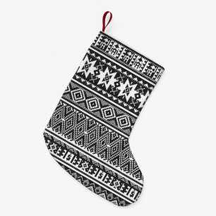 Black and White cross-stitch geometric pattern Small Christmas Stocking