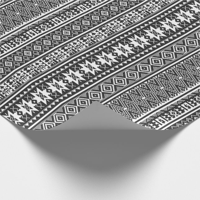 Black and White cross-stitch geometric pattern Wrapping Paper (Corner)