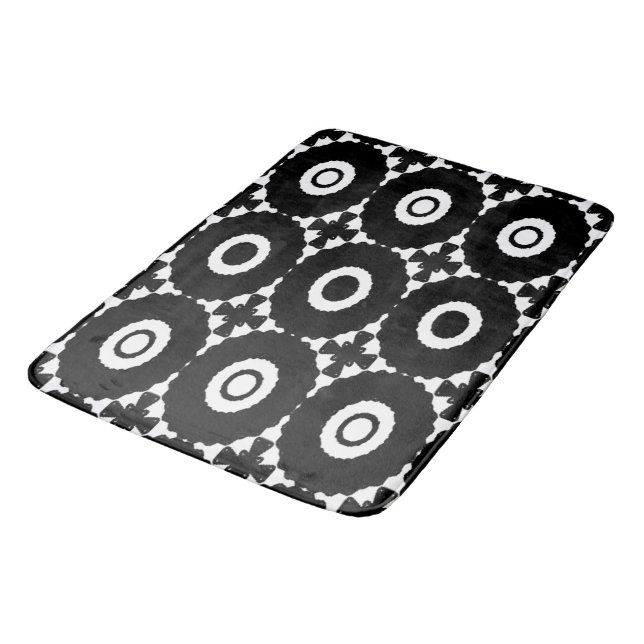 Black and White Crosses and Circles bath mat (Angled)