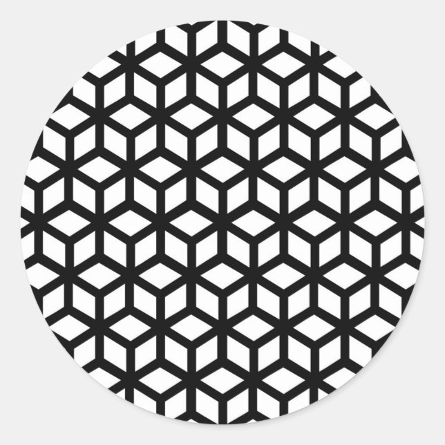 Black And White Cube Pattern Classic Round Sticker (Front)