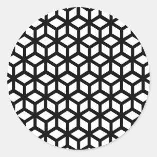 Black And White Cube Pattern Classic Round Sticker