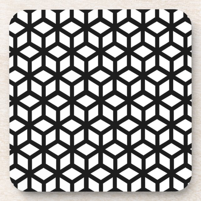 Black And White Cube Pattern Coaster (Front)