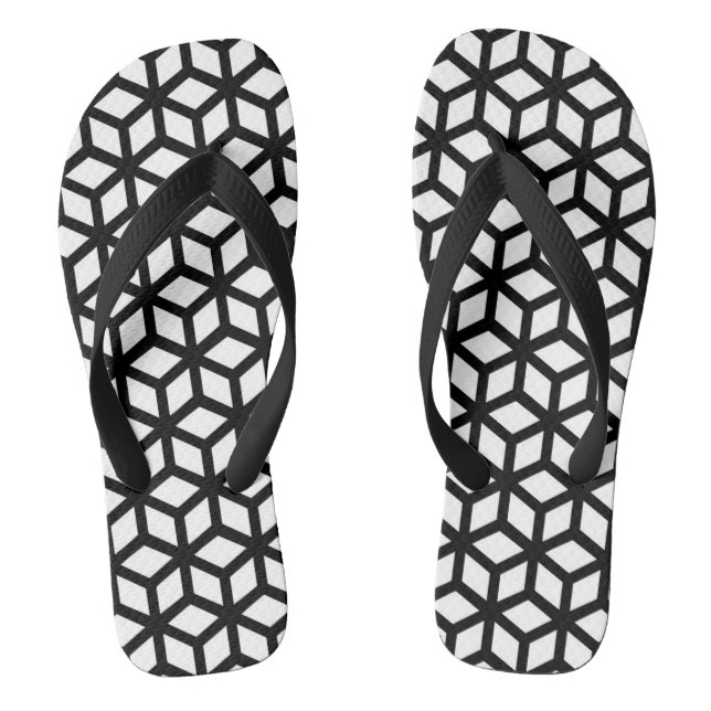 Black And White Cube Pattern Flip Flops (Footbed)