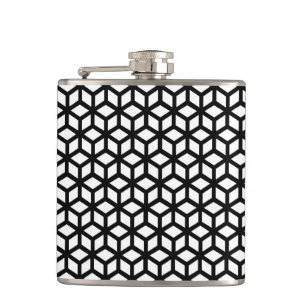 Black And White Cube Pattern Hip Flask