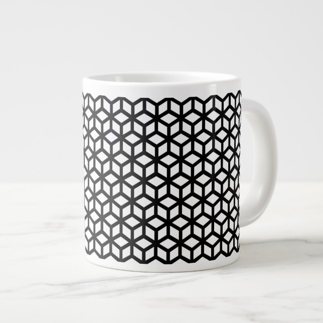 Black And White Cube Pattern Large Coffee Mug (Front Right)