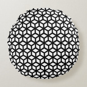 Black And White Cube Pattern Round Cushion
